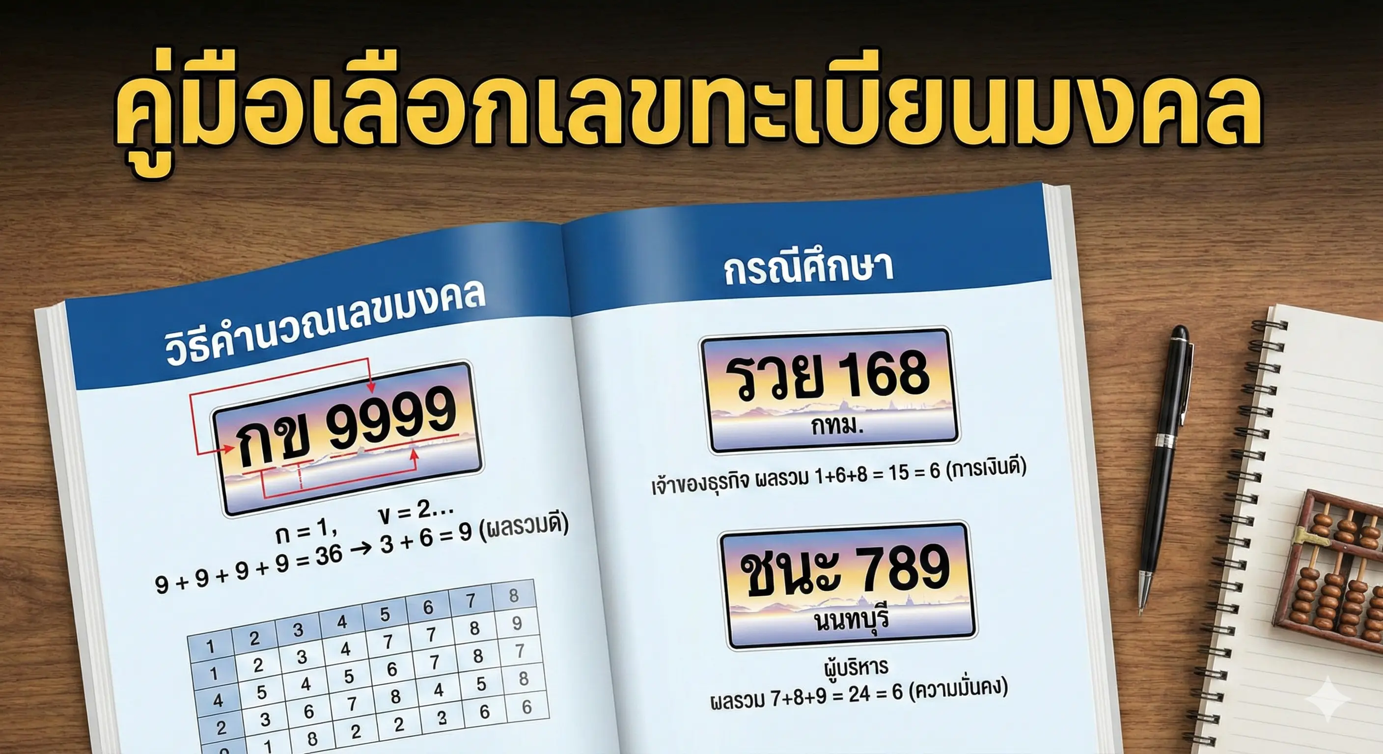 ทะเบียนสวย: คู่มือเลือกเลขทะเบียนมงคล พร้อมวิธีคำนวณและกรณีศึกษา